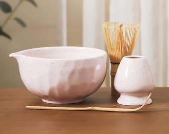 Handbemalte Exquisite Naturrosa mit Schwarzen Punkt Matcha Schalen Set von 4 Teezeremonie Set Geschenk für Sie