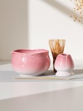 Handmade Pink Flower Matcha Tea Ceremony Set: Bowl, Whisk, Stand product logo