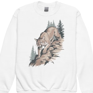 Cougar in Wilderness Kids Sweatshirt | Vintage Style Animal Apparel for Boys and Girls | Cozy & Stylish Kids Clothing
