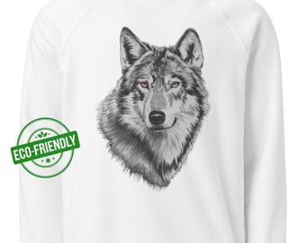 Wolf-Sweatshirt - Umweltfreundlicher Vintage Art Raglanpullover für Naturliebhaber und Tierliebhaber