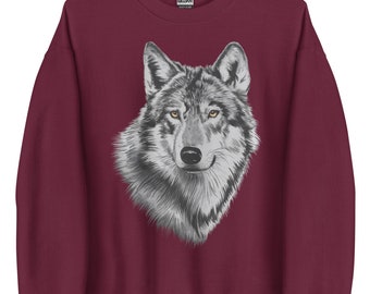 Wolf Vintage Art Style Pullover Sweatshirt | Cozy Graphic Sweater for Men & Women | Unique Retro Wolf Design
