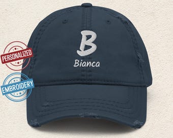 Personalisierte Distressed Dad Hat Benutzerdefinierte Initiale & Name Baseballkappe für Männer Frauen Trendy Streetwear personalisiertes Geschenk. Motiv CAA6