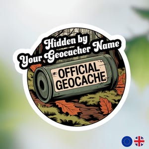 Personalized Durable Geocache Vinyl Sticker Geocacher Name Custom Waterproof Retro Vintage Style Decal Outdoor Use. UK + EU market