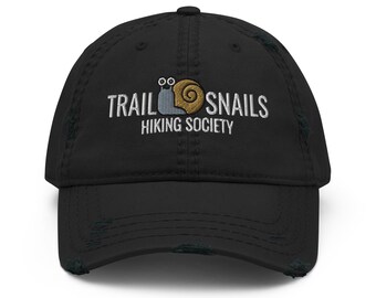 Hiking Distressed Dad Hat: Trail Snails Hiking Society, snyggt broderat utomhusmode och presenter för vandrare