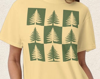 Heavyweight Pine Tree T-Shirt Garment-Dyed Nature Graphic Tee for Outdoors & Nature Lovers. Design TSC9