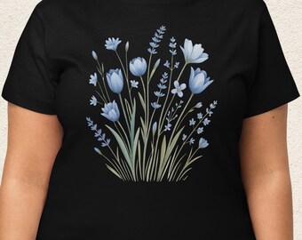 Women’s High-Waisted Retro Flower T-Shirt Vintage Floral Tee Boho Casual Top Summer Fashion. Design TWA1