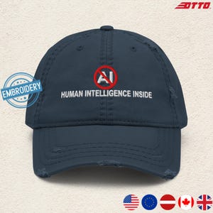 Distressed Dad Hat for Techie: Human Intelligence Inside Trendy Casual Cap for Men & Women Cool Tech Gift. Design CAA5
