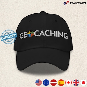 Geocaching Dad Hat: Minimalist Embroidered Cap for Adventure Seekers, Gift for Geocachers, Sun Protection for Geo Tours. Design CAA1