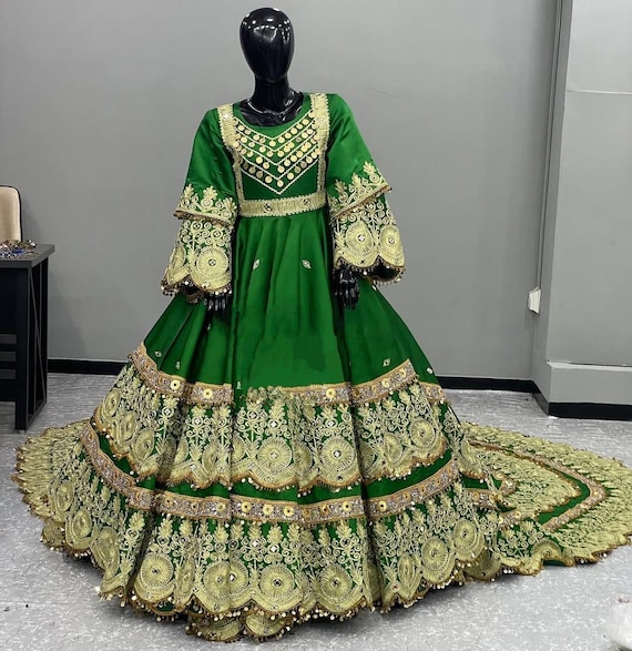 Afghan Long Green Nikkah Dress for Bridal - Etsy Israel