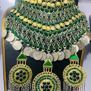 Handmade Afghan Kochi Jewelry Set: Bridal Necklace, Headpiece & Earrings