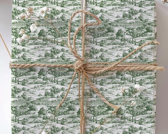 Vineyard Gift Paper Toile Pattern Design Wine Country Style Wrap Wedding Gift Wrap Birthday Gift Scene Holiday Paper Botanical Print Wine