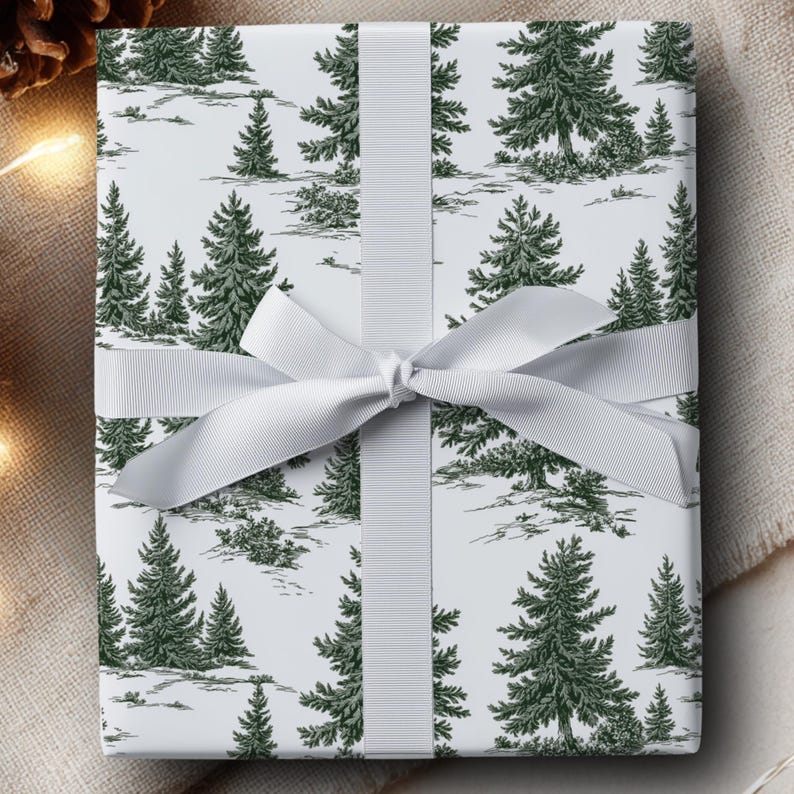 Winter Wrapping Paper with Christmas TreesForest Green Gift Wrap RollPremium Quality Paper with Beautiful Pine Tree PatternHoliday Wrapping CollectionElegant Nature Print Fine Art MaterialMultiple Size OptionsPerfect Present PackagingModern