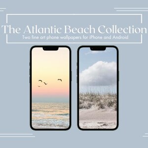 Sfondi artistici per telefono con tramonto e dune sulla spiaggia atlantica - Download digitale per iPhone e Android - Sfondi estetici con natura costiera