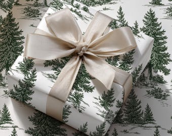 Forest Green Christmas Tree Wrapping Paper: Nordic Winter Pine Design