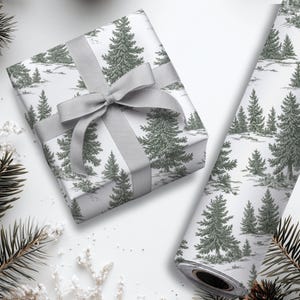 Winter Wrapping Paper with Forest Green Christmas Trees Gift Wrap Roll Nordic Winter Theme Beautiful Pine Tree Design Nature Print Pattern Fine Art Material Elegant Style Multiple Sizes Perfect Present Packaging Modern Collection