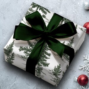 Winter Wrapping Paper Forest Green Design Nordic Style Collection Christmas Trees Pattern Pine Tree Print Nature Inspired Holiday Green Gift Wrap Fine Art Material Multiple Size Options Perfect Present Packaging Beautiful Modern Design