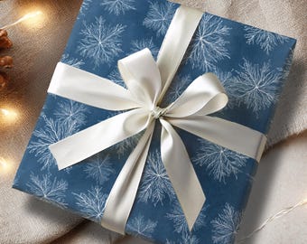 Navy Snowflake Wrap Holiday Gift Winter Paper Christmas Roll Large Premium American Made Usa Product Blue Snowflake Pattern Wrapping Navy