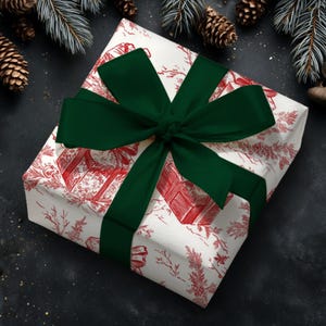 Vintage Toile Pattern Christmas Wrapping Paper Roll Red and Cream Design Elegant Holiday Gift Wrap Traditional Winter Theme Beautiful Fine Art Finish Premium Quality Paper Classic Look Perfect Gift for Her