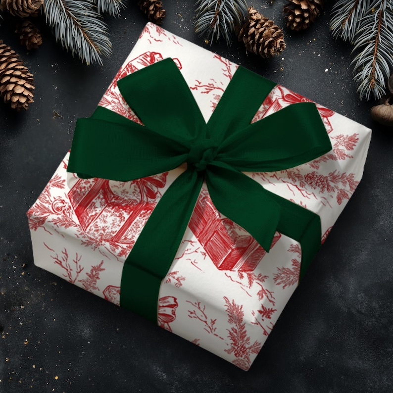Vintage Toile Pattern Christmas Wrapping Paper Roll Red and Cream Design Elegant Holiday Gift Wrap Traditional Winter Theme Beautiful Fine Art Finish Premium Quality Paper Classic Look Perfect Gift for Her