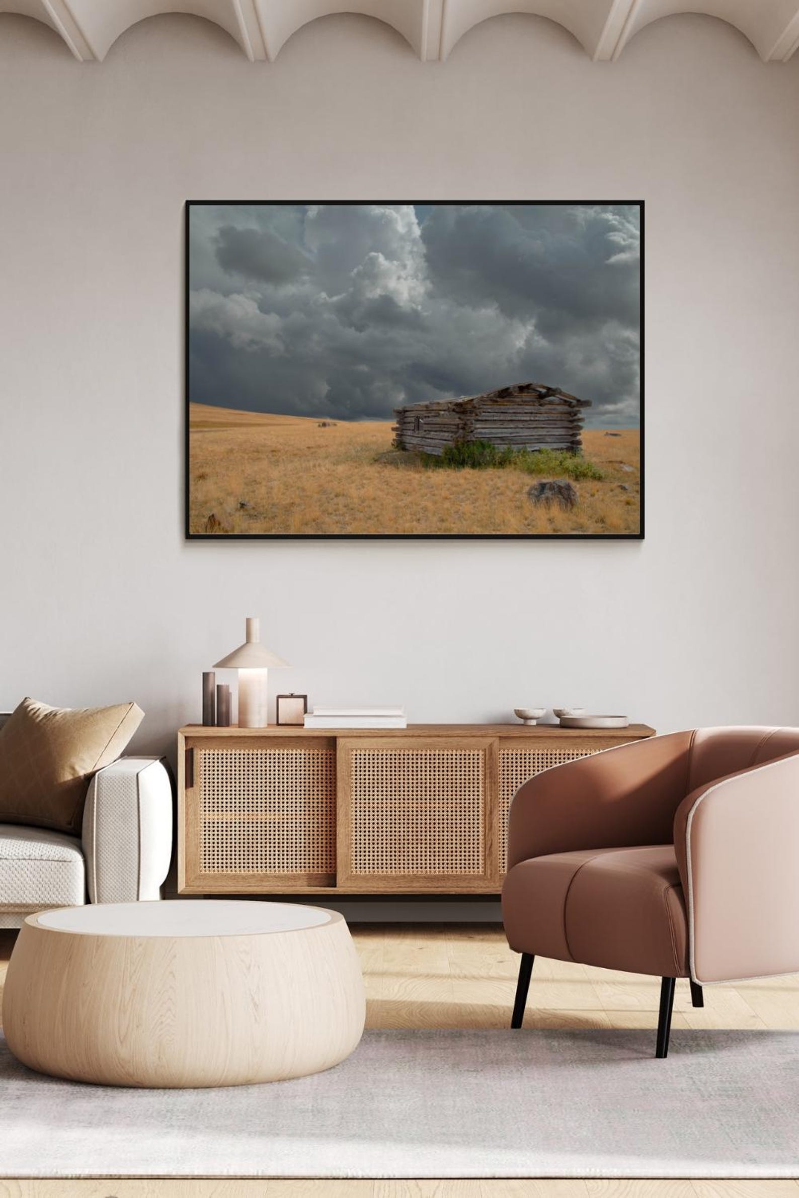 Stormy Skies Over Rustic Cabin on Golden Prairie Fine Art Landscape ...