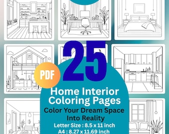 Home Interior Coloring Book | 25 Printable Designs (PDF)