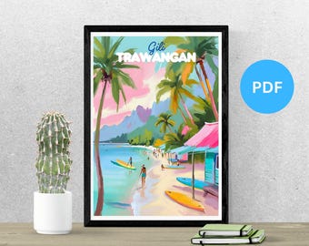 Watercolor Gili Trawangan Beach Art Print – Coastal Wall Art Printab For Home