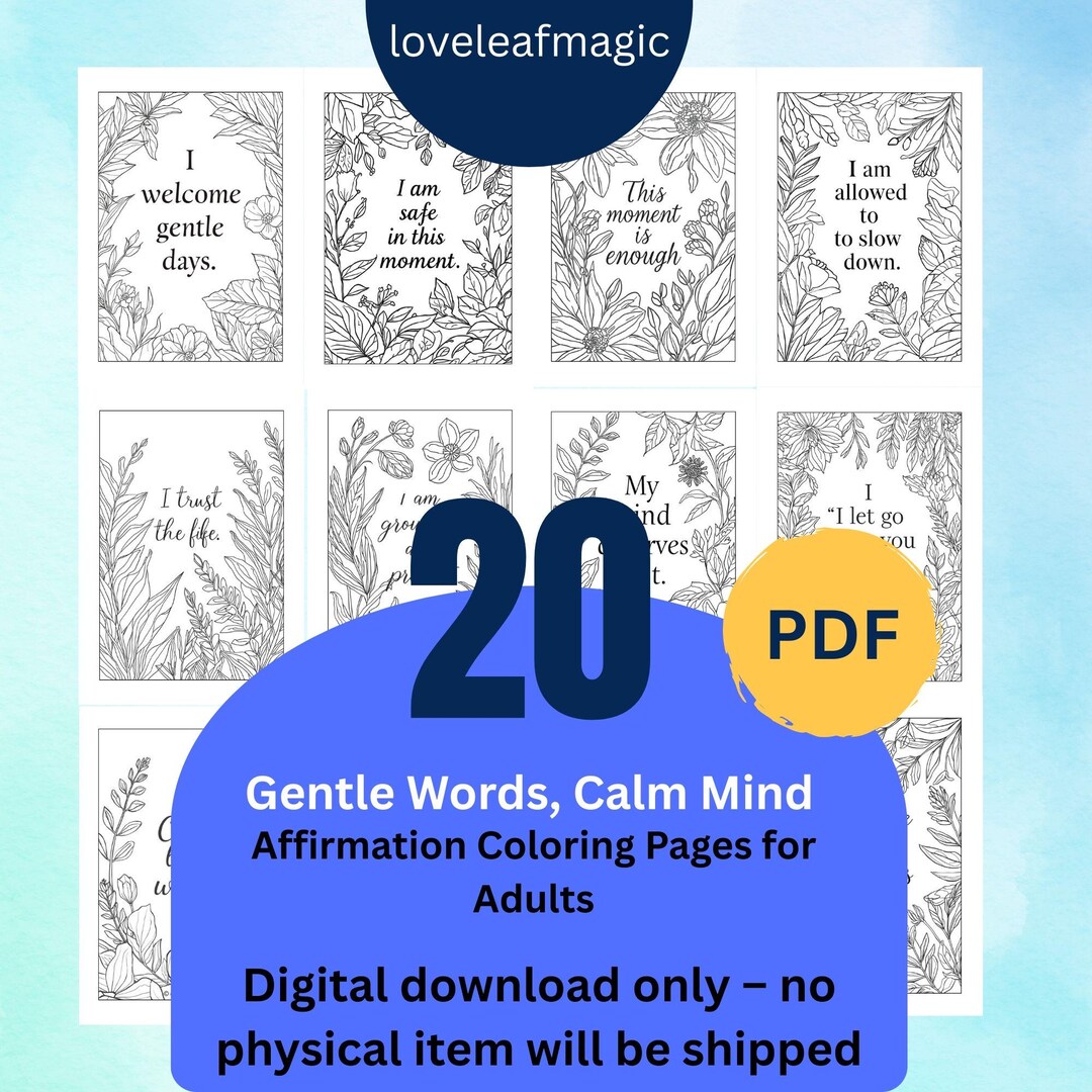 Gentle Affirmation Coloring Pages for Adults – Calming Botanical ...