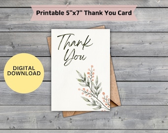 Floral Thank You Card Printable – 5×7 PDF Instant Download