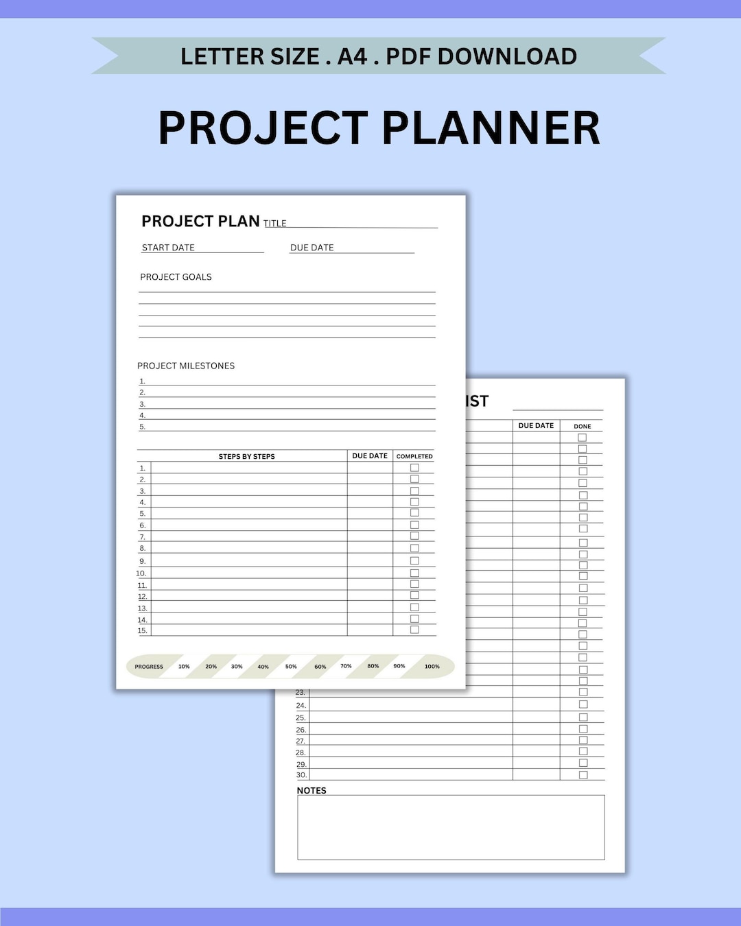 Printable Project Planner Template PDF Easy to Use Tasks to Do List, Work Productivity, Student ...