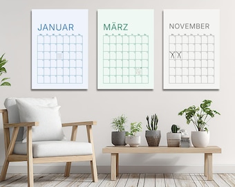 Monats-Wandplaner Undatiert – Wiederverwendbarer Kalender | A3 & A4 Printable | Wochenstart Montag | Minimal Design