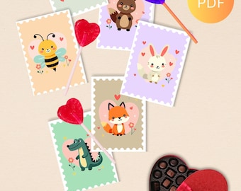 Printable Kids Valentine Cards Animal Classroom Cards for School Gift Exchange