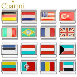 Flag Italian Charms – 9mm Bracelet Links | UK, Italy, France, Brazil, Germany, USA, Turkey, Portugal, Kuwait & More