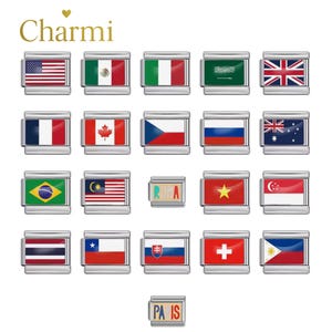 Flag Italian Charms – 9mm Travel Charms • Country Pride Bracelet Links • International Flags • Cultural Gift for Travelers & Expats