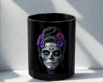 Caneca Dia dos Mortos Preta 15oz Caveira Xícara de Café Cerâmica Decoração Halloween utensílio para Bebidas
