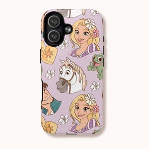 Rapunzel mobilskal | Trassel prinsessmönster | Dubbelt lager, slagtåligt | iPhone, Samsung och Pixel