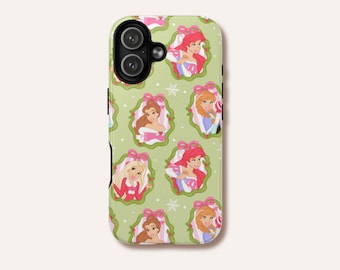Green Holiday Princess Portraits Phone Case | Christmas Wreath Character | iPhone Samsung Pixel