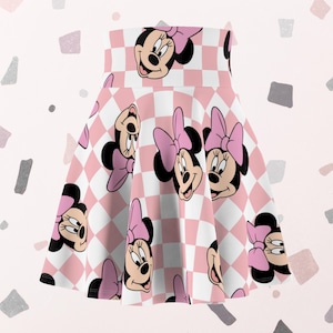 Rosa karierter Minnie Maus inspirierter Skater-Rock | Magischer Themen-Laufrock | Damen Skater Rock