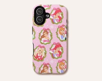 Pink Holiday Princess Portraits Phone Case | Christmas Wreath Character | iPhone Samsung Pixel