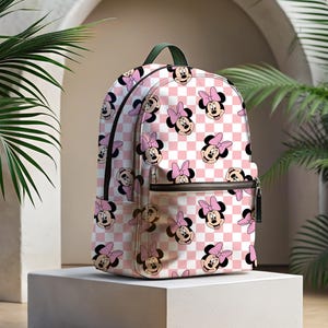Pink Checkered Minnie Mouse Inspired Backpack | Back To School Bag | Kids Backpack | Travel Bag | Trip Backpack | Park Bounding