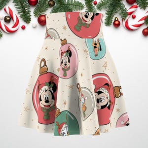 Mouse & Friends Christmas Ornaments Cream Skirt | Magical Running Skirt | Christmas Inspired Skirt | Woman&#39;s Skater Skirt
