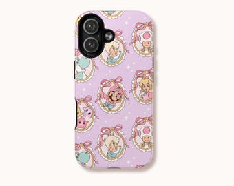 Funda para teléfono Mario Friends color morado pastel / Doble capa, resistente a impactos / iPhone, Samsung y Pixel
