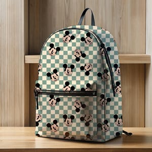 Green Checkered Mickey Mouse Inspired Backpack | Back To School Bag | Kids Backpack | Travel Bag | Trip Backpack | Park Bounding