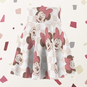 Muted Minnie Mouse Inspiriert Karierter Laufrock | Magischer Themen-Laufrock | Damen Skater Rock