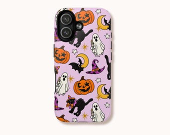Vintage Halloween Phone Case | Spooky Cat Ghost Pumpkin Case | iPhone Samsung Pixel