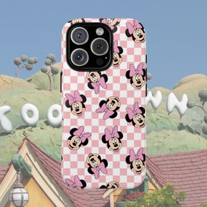 Custodia per cellulare ispirata a Minnie a quadretti rosa / Custodia per cellulare magica / Disponibile per dispositivi iPhone, Samsung e Google!