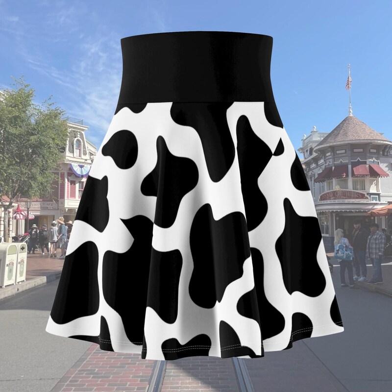 Black And Pink Cow Print Women's Skirt