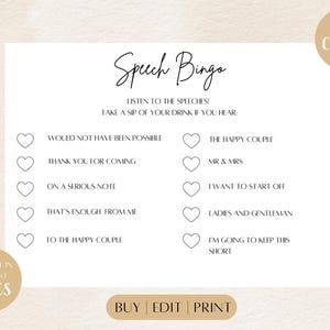 Bingo de discurso de boda personalizado / Juego de boda / Material estacionario / Actividad para invitados a la boda / Entretenimiento para invitados a la boda / Boda interactiva