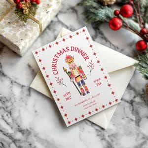 Nutcracker Christmas Dinner Invitation, Vintage Christmas Party Invite, Nostalgic Christmas Canva Template, Editable Digital Download