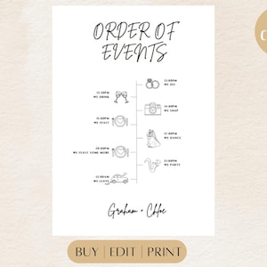 Wedding Order Of The Day | Personalised Wedding Timeline | Wedding Stationary | Order Of The Day | Order Of Service | Wedding Programme