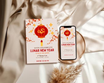 Lunar New Year Invitation| Year of the Horse | Chinese New Year Party Invite | Printable Digital Download | Canva Edit